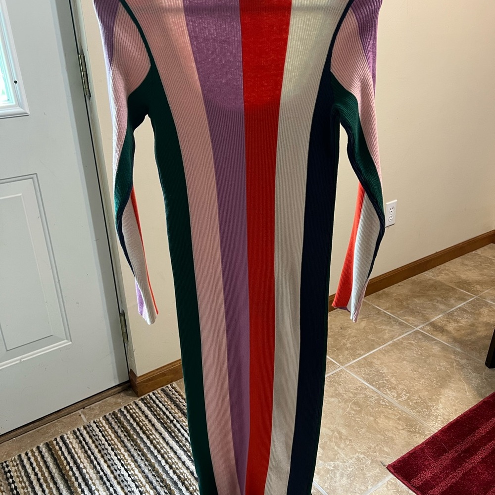 Rollo's Covergirl Cherry Dress Multicolor Vertical Stripe Knit Midi Dress - Picture 2 of 5